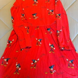 Disney Red Long Sleeve Dress with Mickey Mouse Fantasia Design